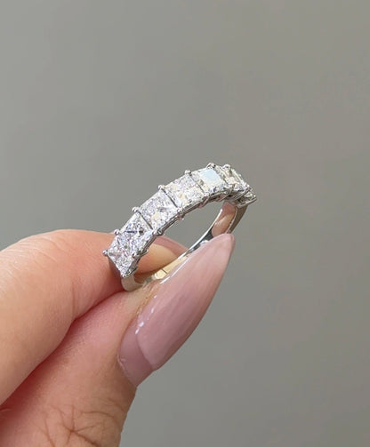 Princess CVD Diamond Half Eternity with Shared Prong Wedding Band