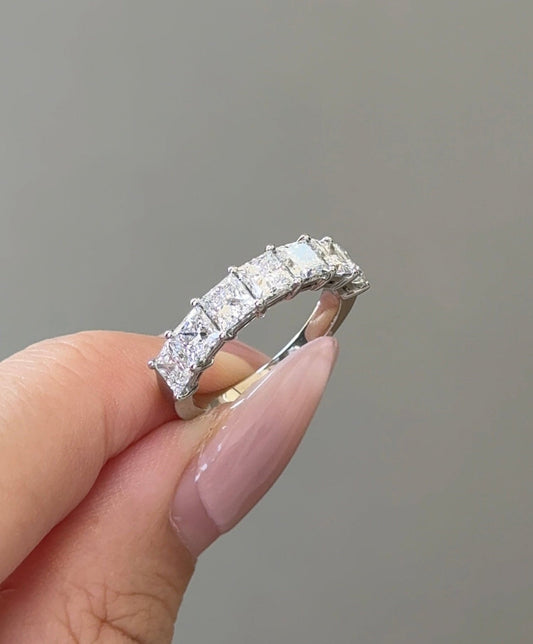 Princess CVD Diamond Half Eternity with Shared Prong Wedding Band
