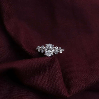 1.5 CT - 2.5 CT Oval Cut Cluster Style Moissanite Engagement Ring