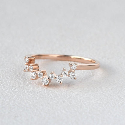 0.1 TCW Round Moissanite Cluster Curved Wedding Band