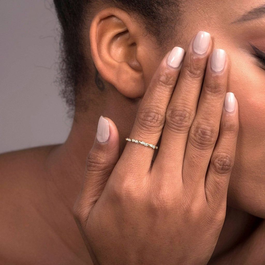 0.14 TCW Round Moissanite Twisted Full Eternity Wedding Band