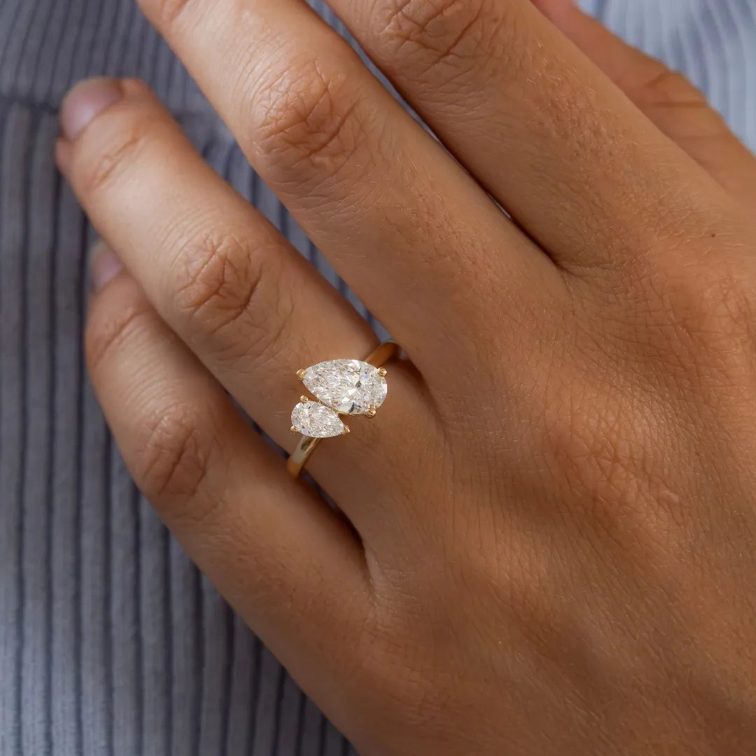 1.9 CT TCW Pear Cut Two Stone Moissanite Engagement Ring