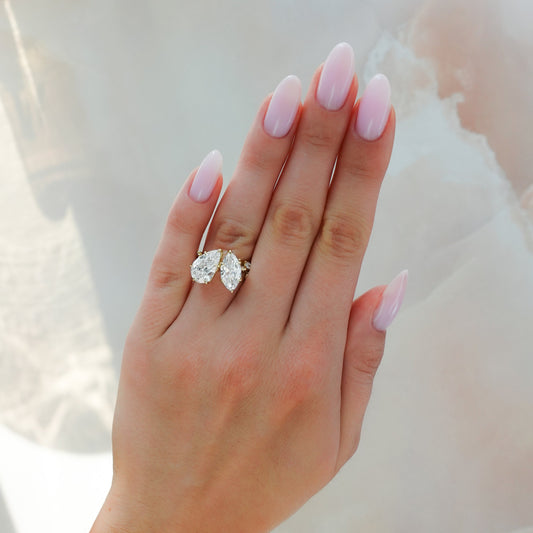 3.5 TCW Pear & Marquise Cut Lab grown Diamond Two Stone Nature Inspired Engagement Ring