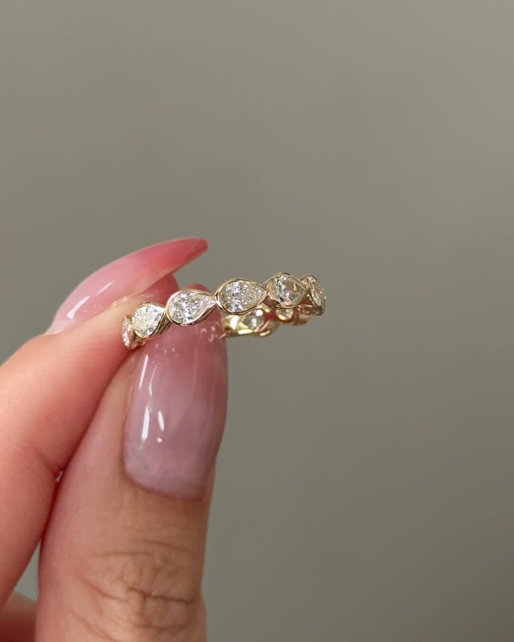 1.37 TCW Pear CVD Diamond Half Eternity with Bezel Wedding Band