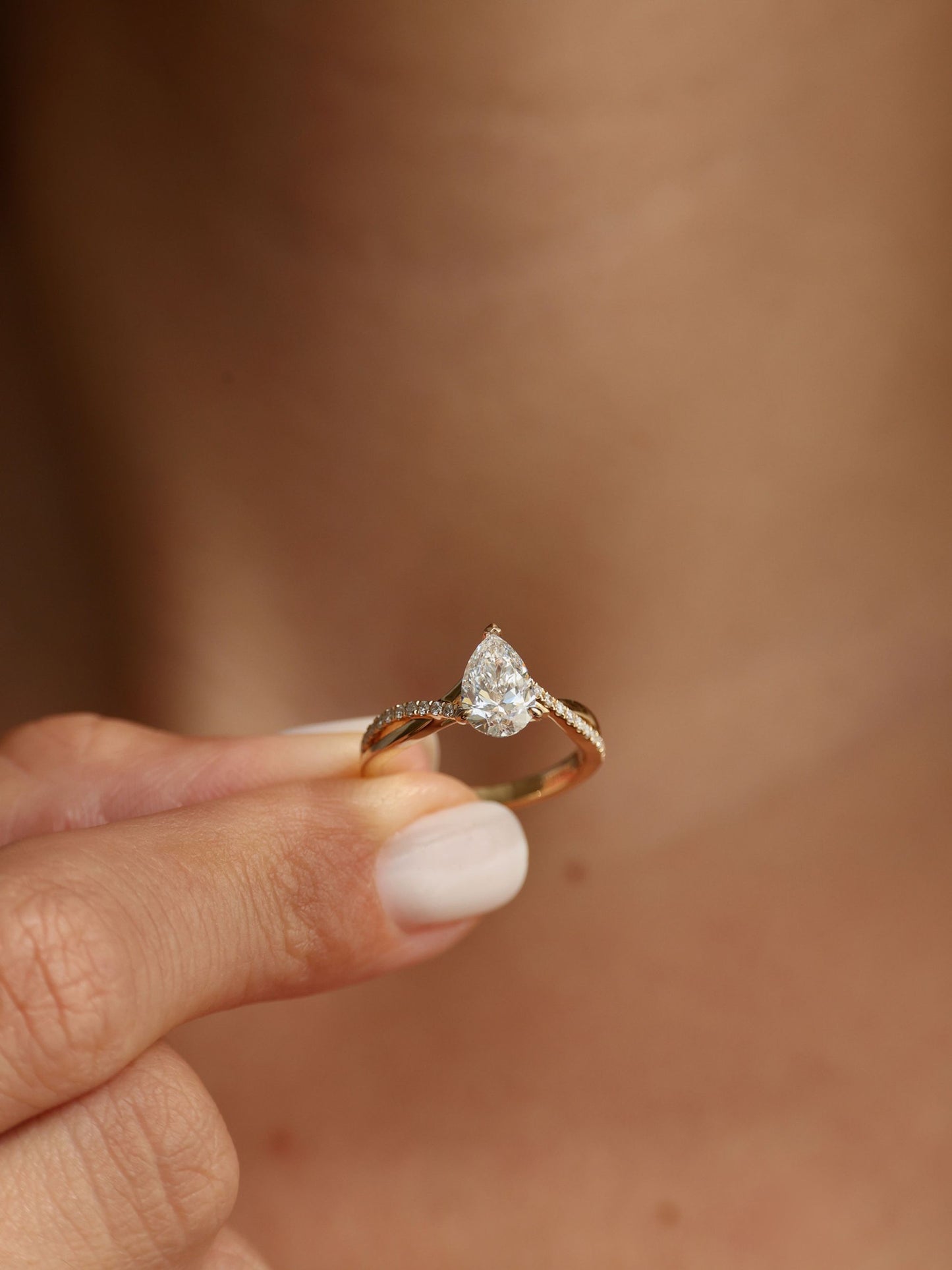 1 CT - 2 CT Pear Cut Lab grown Diamond Twisted Pave Setting Engagement Ring