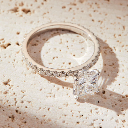 1 CT Princess Cut Pave Style Moissanite Engagement Ring