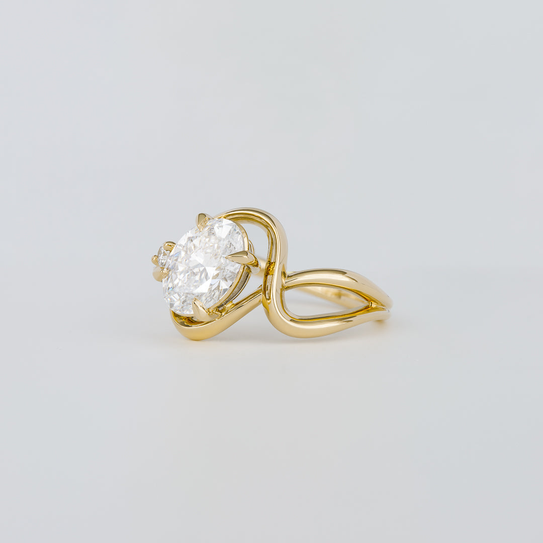 1.21 CT - 3.21 CT Oval Cut Lab grown Diamond Side Stone Engagement Ring