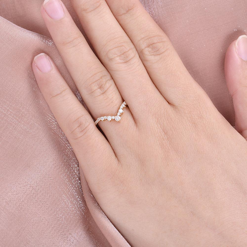 0.25 TCW Round Moissanite V-Shape Pave Wedding Band