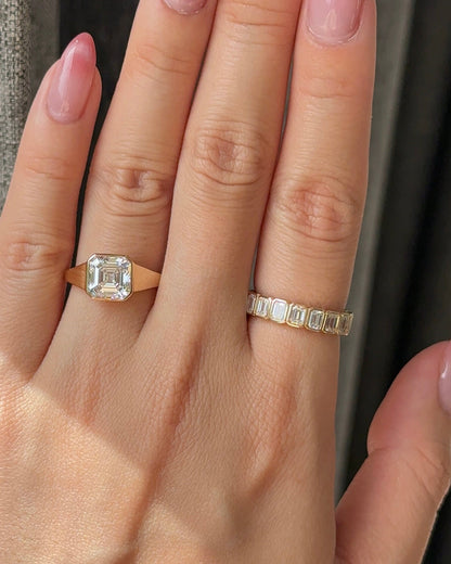 1.95 TCW Emerald CVD Diamond Bezel Eternity Wedding Band