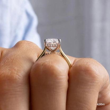 2.2 CT - 4 CT Radiant Cut Hidden Halo Moissanite Engagement Ring