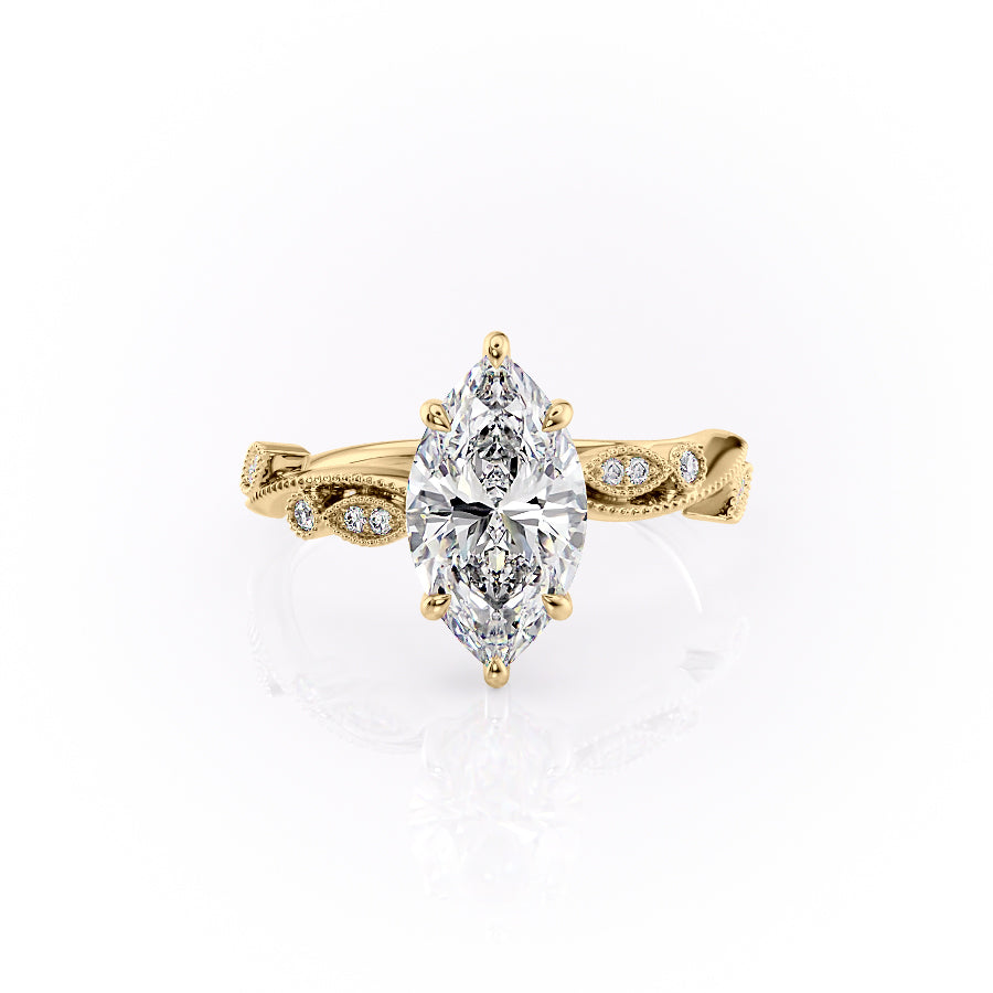 2 CT - 2.5 CT Marquise Cut Hidden Halo Milgrain Moissanite Engagement Ring