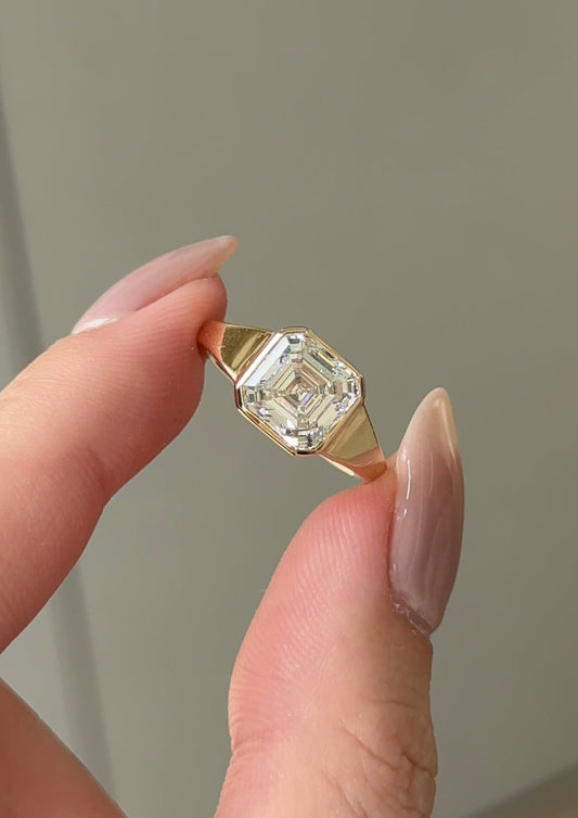 Asscher Cut Lab grown Diamond Bezel Engagement Ring