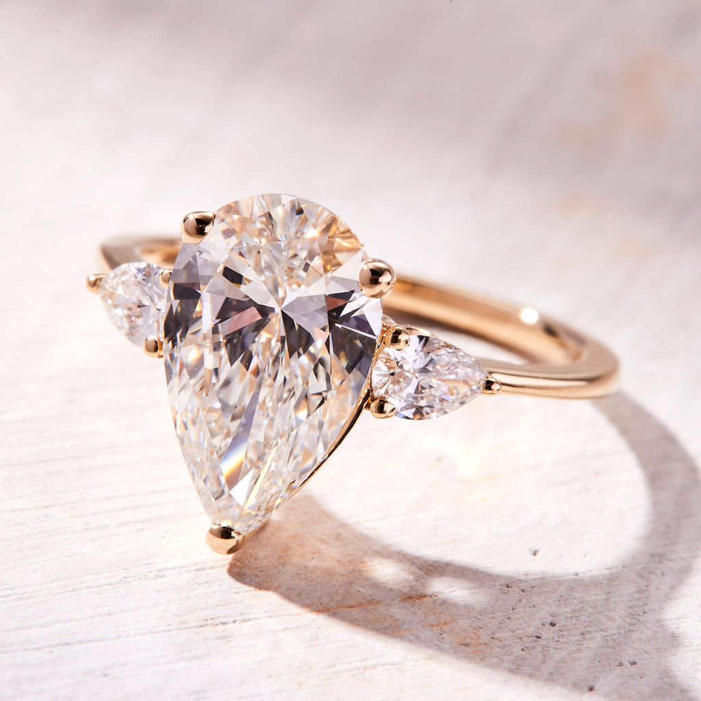 2.5 CT Pear Cut Three Stone Moissanite Engagement Ring