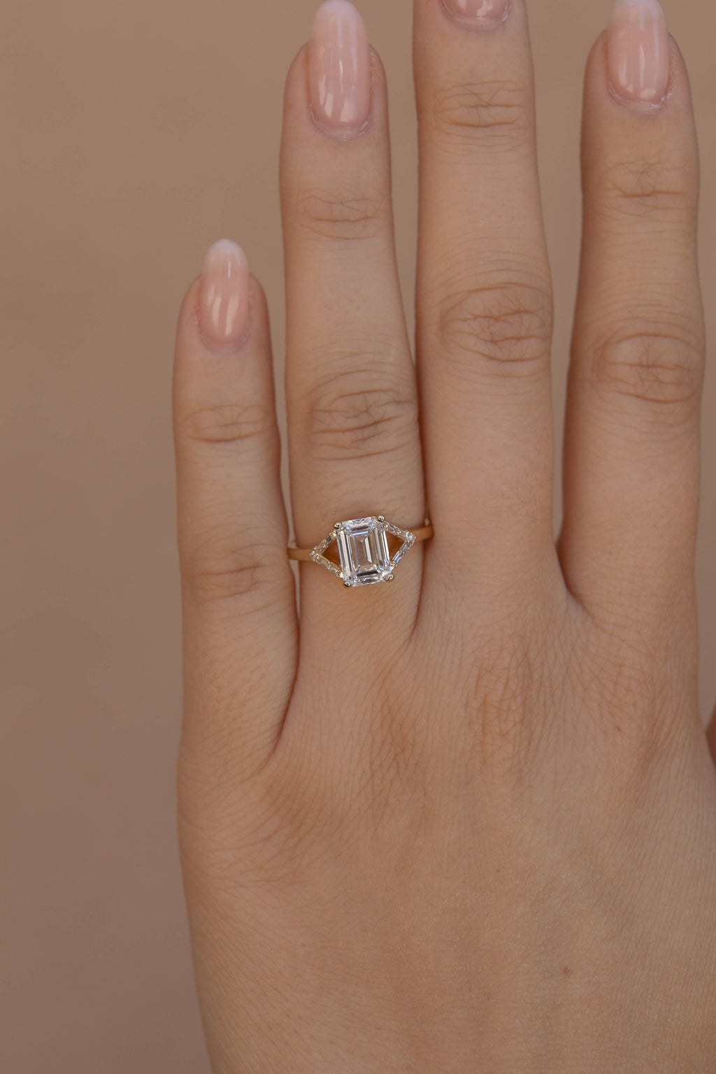 1 CT - 3 CT Emerald Cut Lab grown Diamond Pave & Split Shank Engagement Ring
