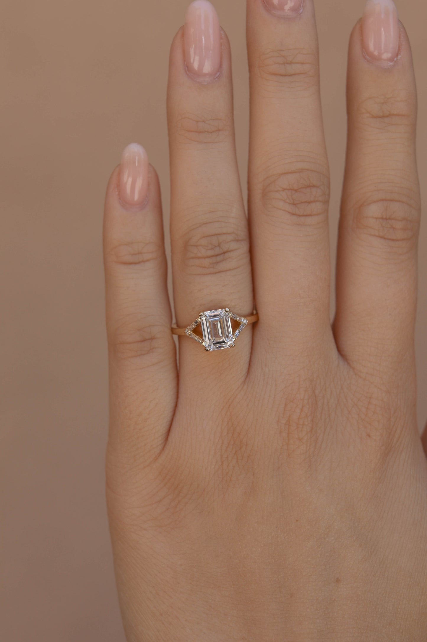 1 CT - 3 CT Emerald Cut Lab grown Diamond Pave & Split Shank Engagement Ring