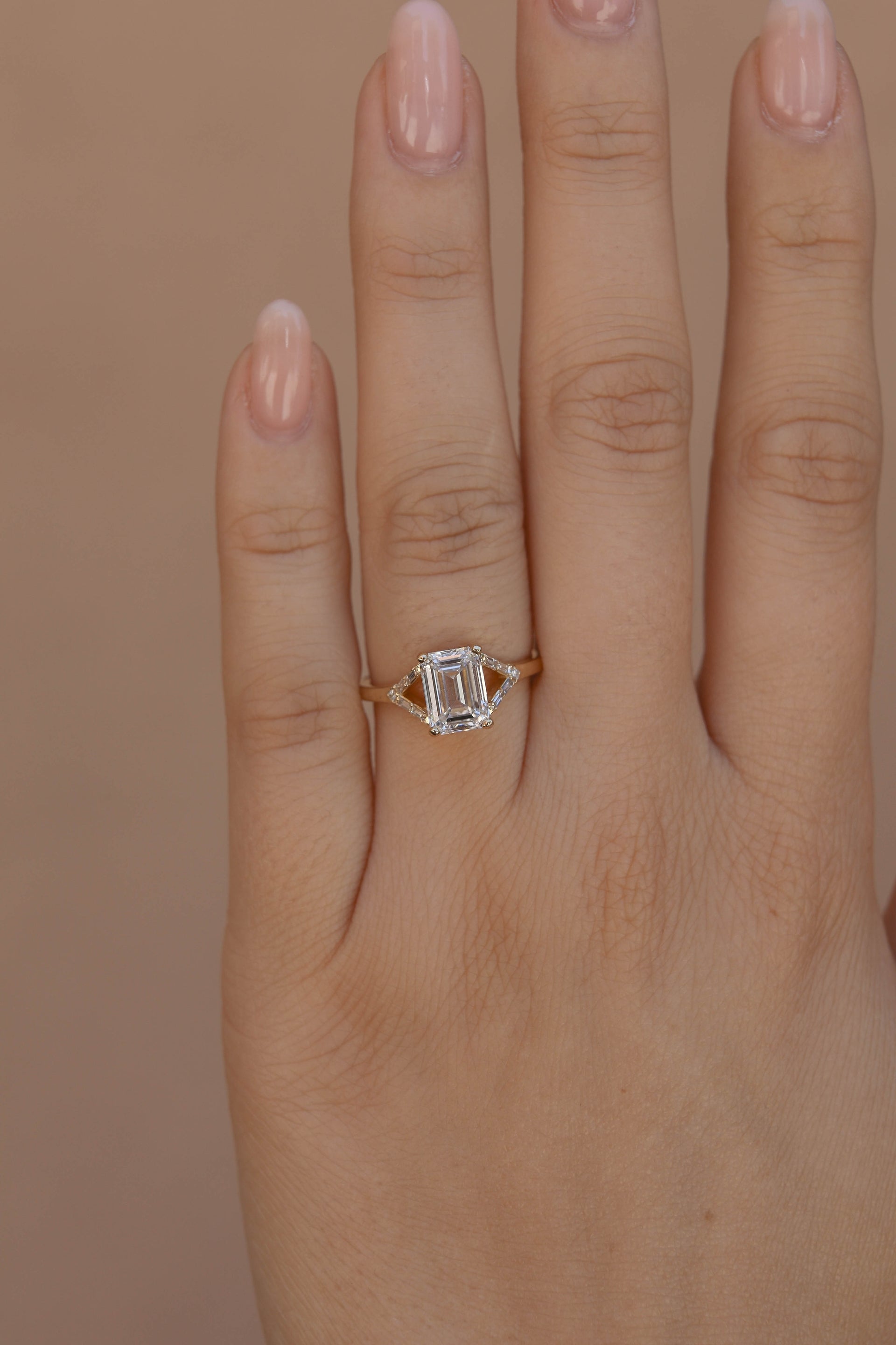 1 CT - 3 CT Emerald Cut Lab grown Diamond Pave & Split Shank Engagement Ring