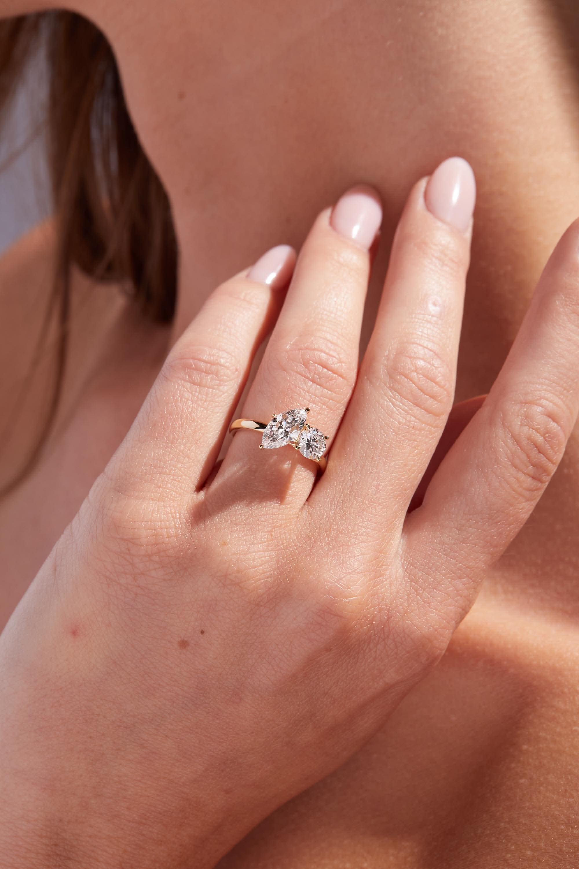 2 TCW Marquise & Round Cut Two Stone Moissanite Engagement Ring