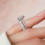 3.0 CT Oval Cut Hidden Halo Moissanite Eternity Bridal Set
