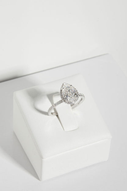 1 CT - 2 CT Pear Cut Halo & Pave Moissanite Engagement Ring