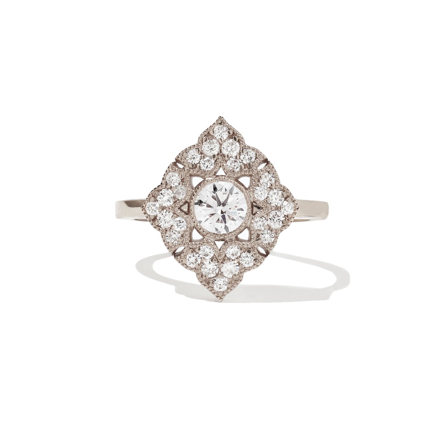 0.47 CT Round Cut Moissanite Deco Baroque Mosaic Engagement Ring