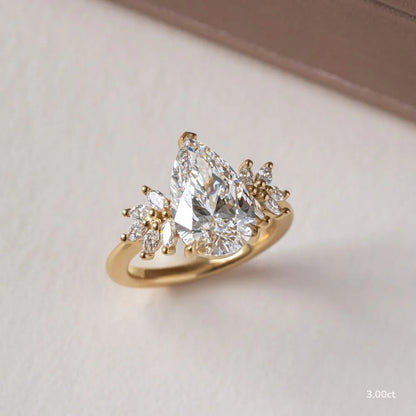 1.5 CT - 3 CT Pear Cut Cluster Moissanite Engagement Ring