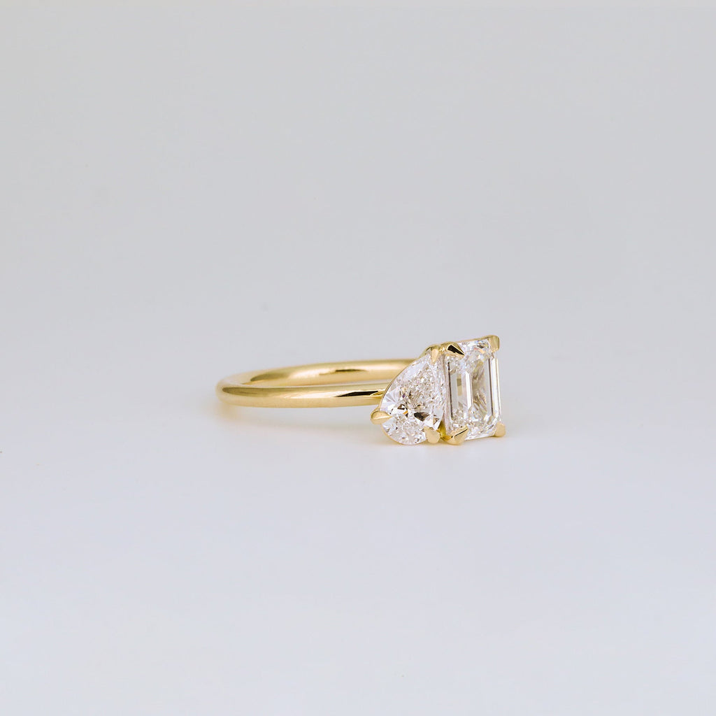 1.47 TCW Emerald & Pear Cut Lab grown Diamond Two Stone Engagement Ring