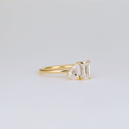 1.47 TCW Emerald & Pear Cut Lab grown Diamond Two Stone Engagement Ring