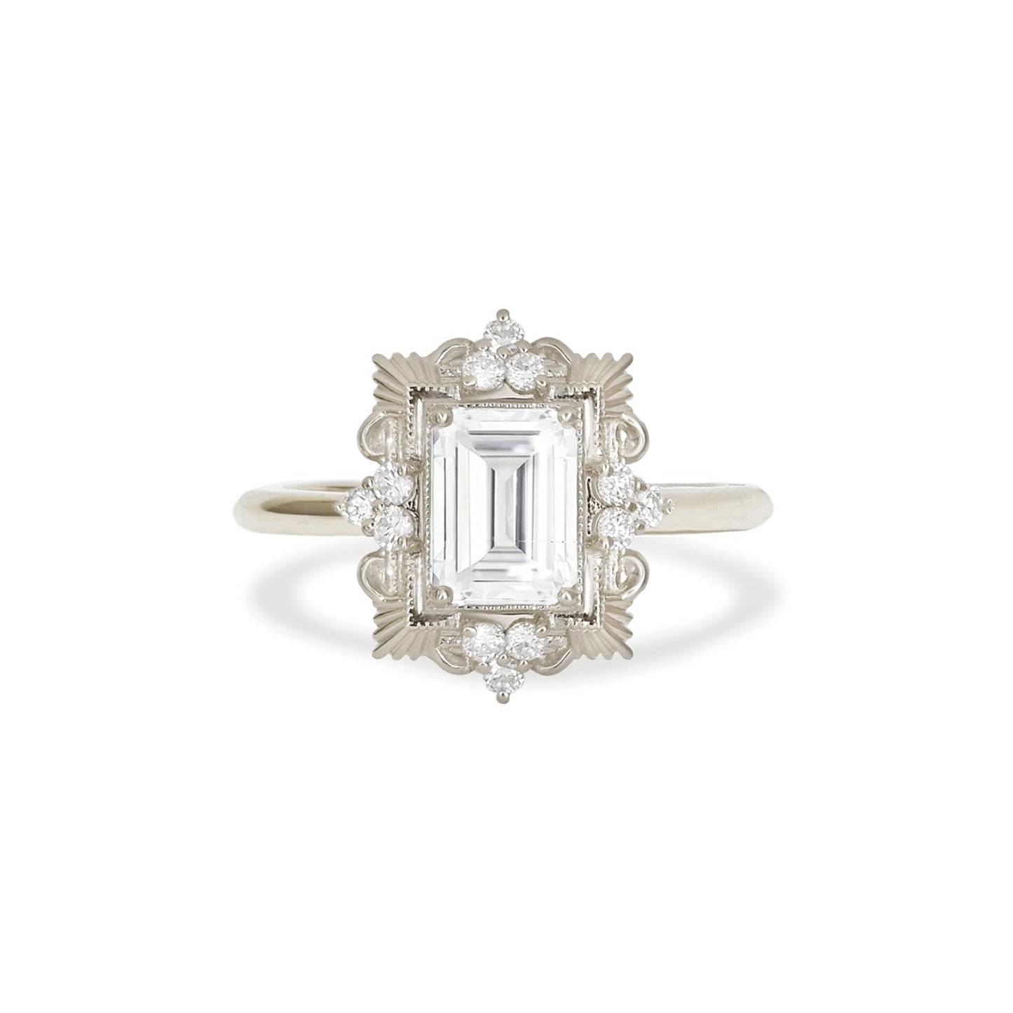 1.5 CT Emerald Cut Moissanite Florentine Mosaic Engagement Ring