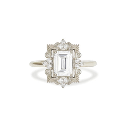 1.5 CT Emerald Cut Moissanite Florentine Mosaic Engagement Ring