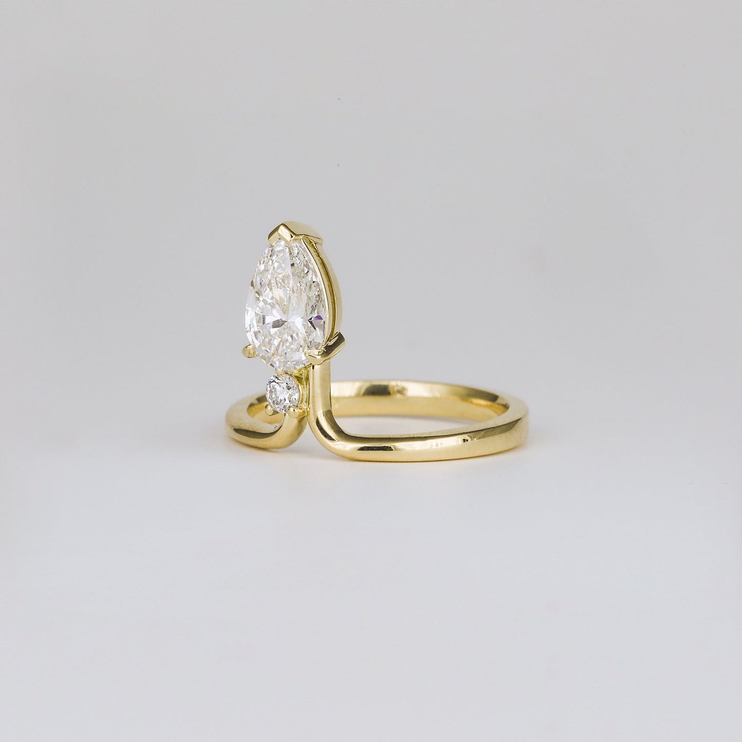 1.06 CT - 3.06 CT Pear Cut Lab grown Diamond Side Stone Unique Engagement Ring