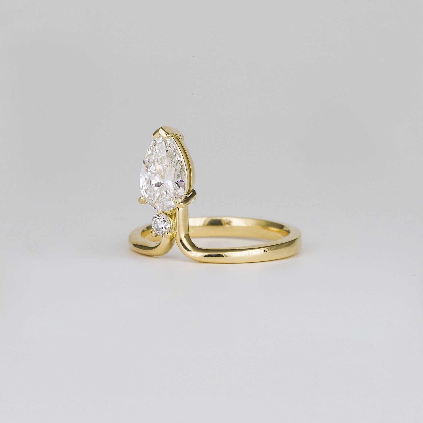 1.06 CT - 3.06 CT Pear Cut Lab grown Diamond Side Stone Unique Engagement Ring