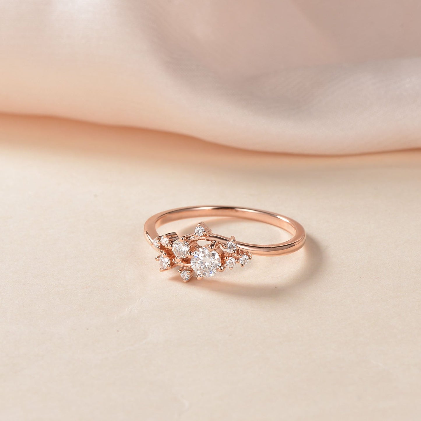 0.32 TCW Round Moissanite Cluster Wedding Band