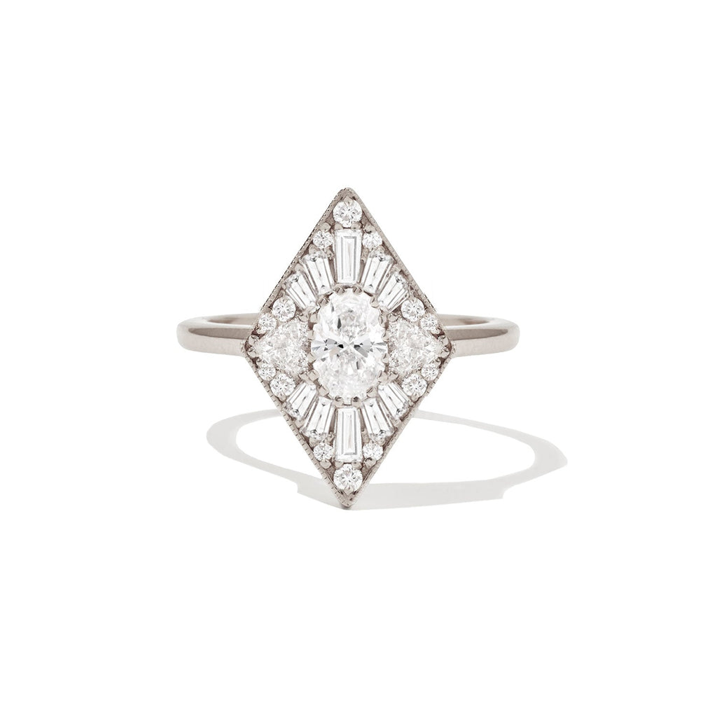 0.36 CT Oval Cut Moissanite Kite Shape Mosaic Engagement Ring