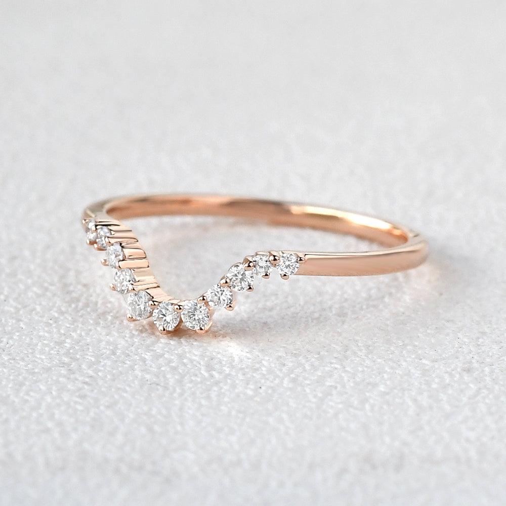 0.1 TCW Round Moissanite Curved Pave Stacking Wedding Band