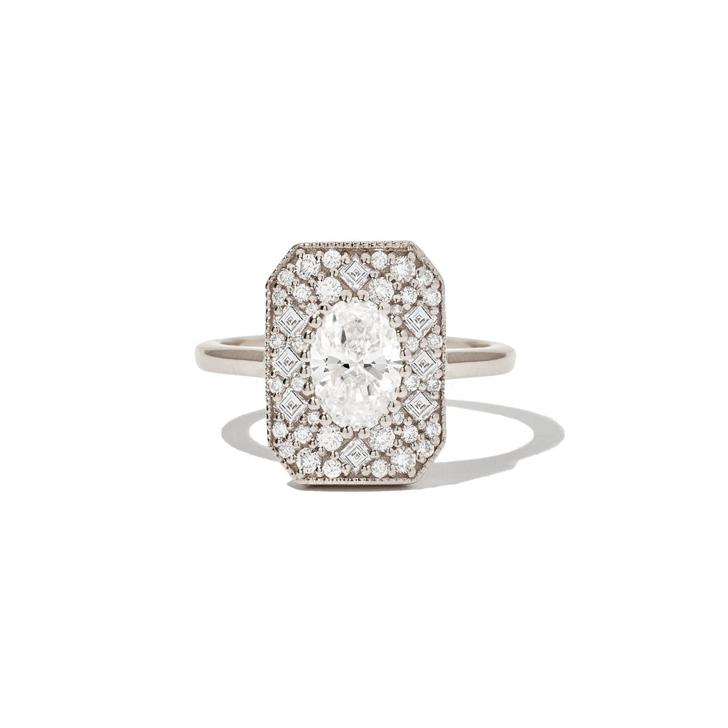 0.74 CT Oval Cut Moissanite Emerald Shape Mosaic Engagement Ring