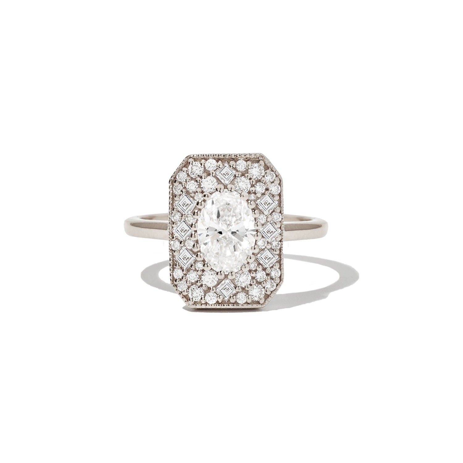0.74 CT Oval Cut Moissanite Emerald Shape Mosaic Engagement Ring