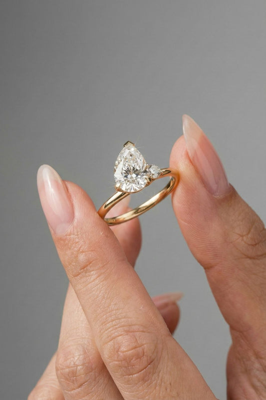 1.85 CT - 2.85 CT Pear Cut Lab grown Diamond Side Stones Engagement Ring