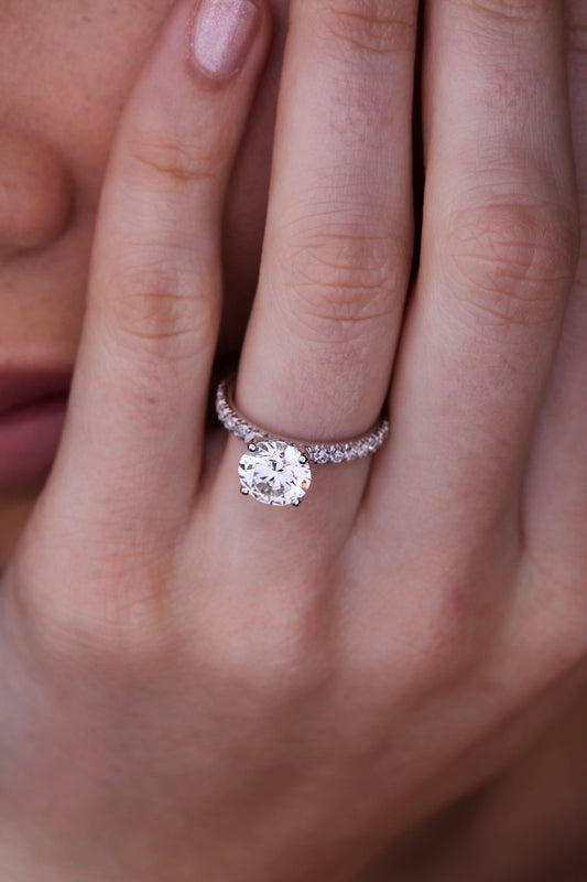 1.5 CT Round Cut Hidden Halo & Pave Moissanite Engagement Ring