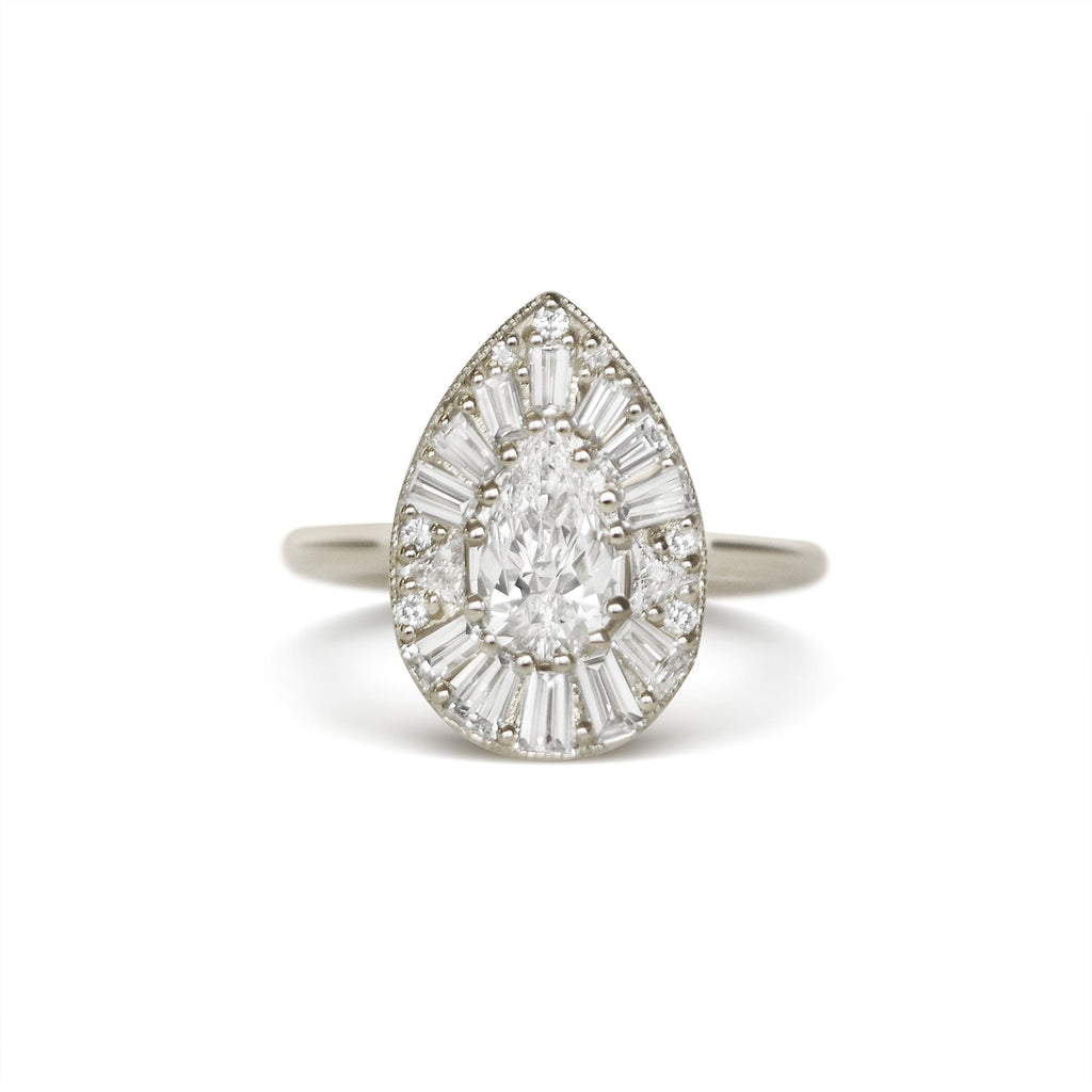 0.73 CT Pear Cut Moissanite Cluster Mosaic Engagement Ring