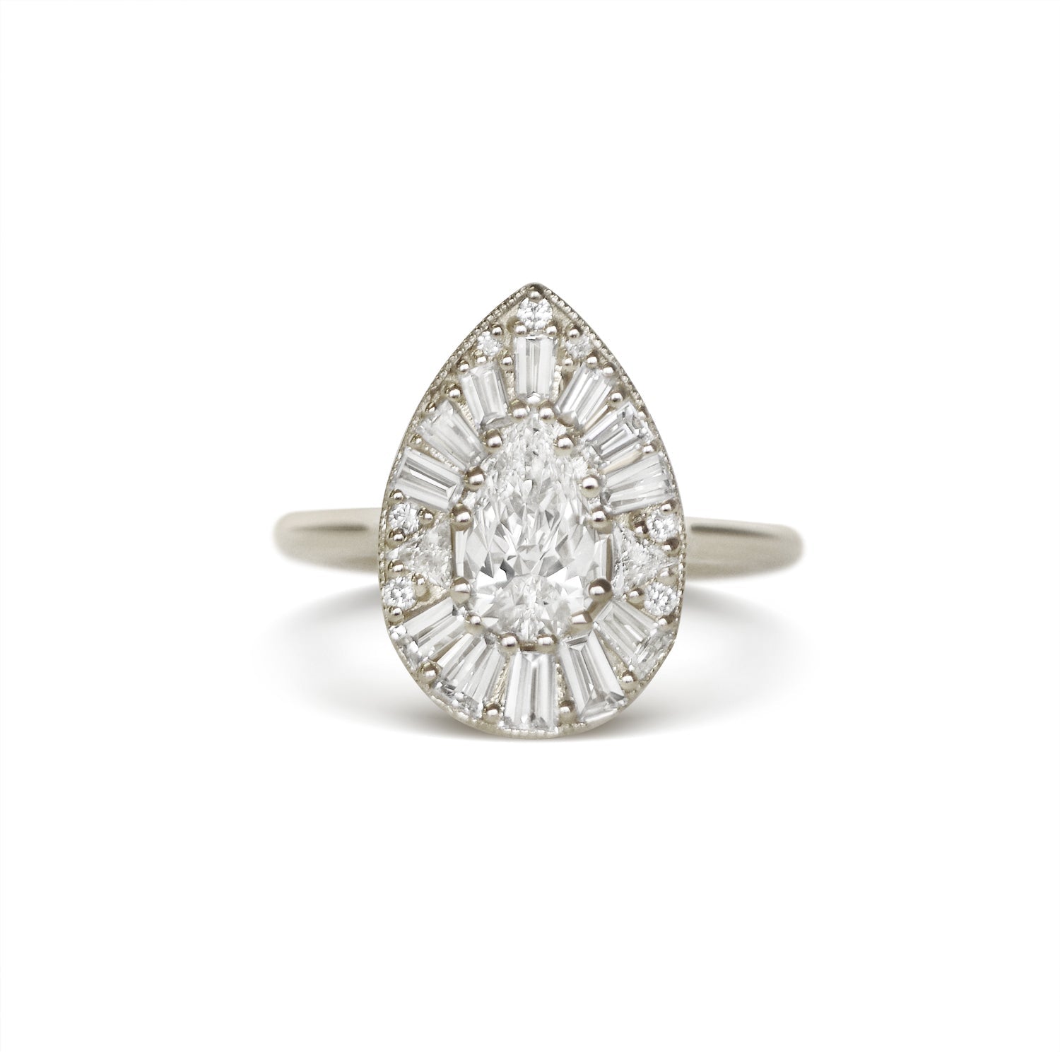 0.73 CT Pear Cut Moissanite Cluster Mosaic Engagement Ring