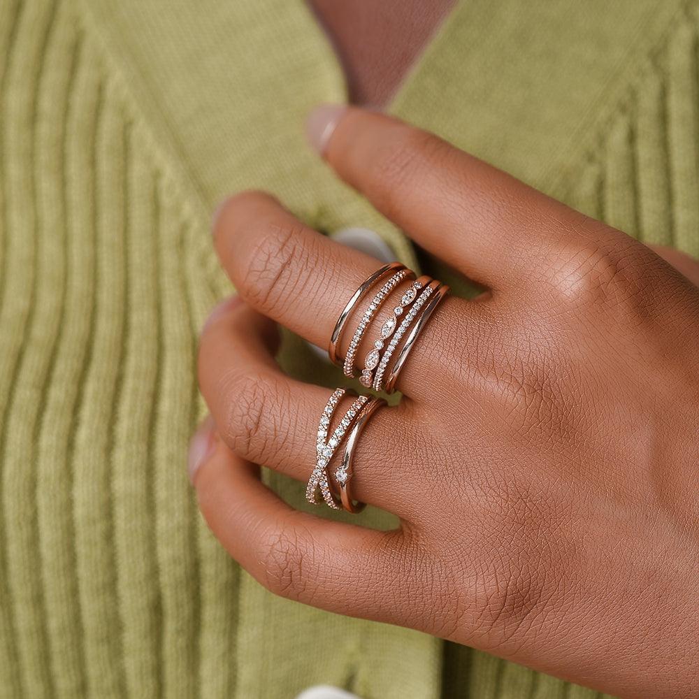 0.28 TCW Round Moissanite Criss Cross Style Wedding Band