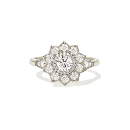 0.53 CT Round Cut Moissanite Sunflower Style Mosaic Engagement Ring