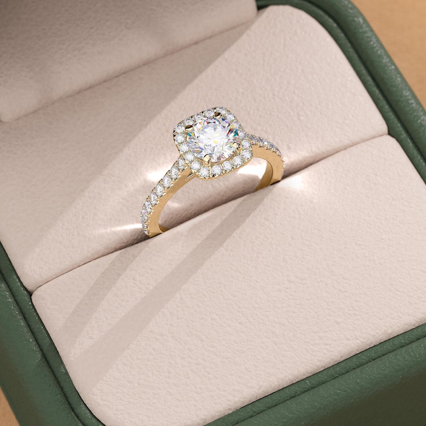 1 CT - 2 CT Round Cut Halo Pave Moissanite Engagement Ring