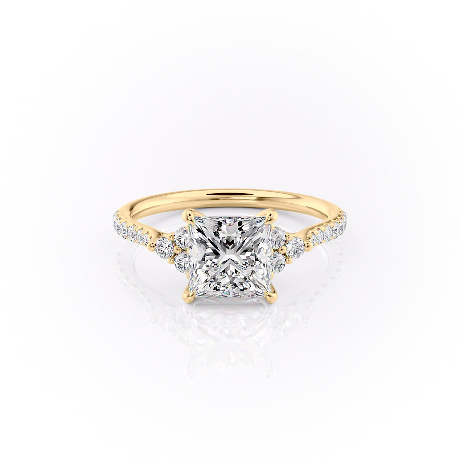 2 CT - 3 CT Princess Cut Cluster Pave Setting Moissanite Engagement Ring