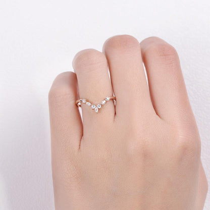 0.25 TCW Marquise & Round Moissanite V-Shape Pave Wedding Band