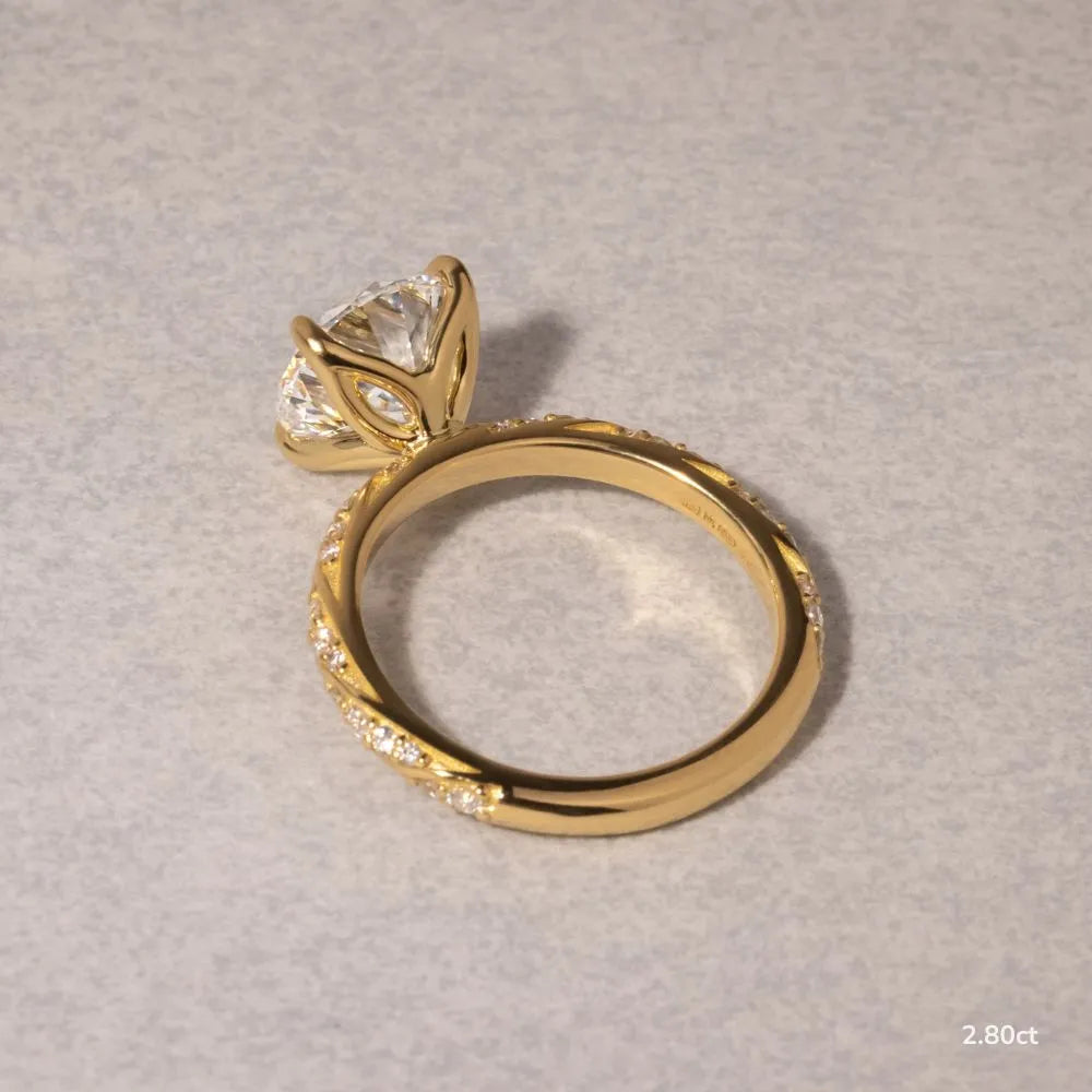 1.7 CT - 2.8 CT Round Cut Twisted Pave Moissanite Engagement Ring