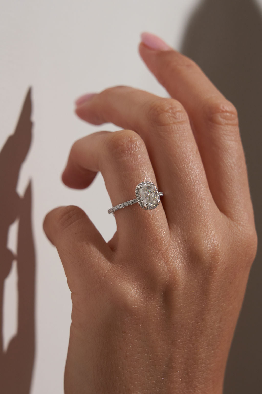 1 CT - 2 CT Elongated Cushion Cut Halo & Pave Moissanite Engagement Ring