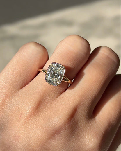 3.1 CT Elongated Cushion Cut Lab grown Diamond Semi Bezel Engagement Ring