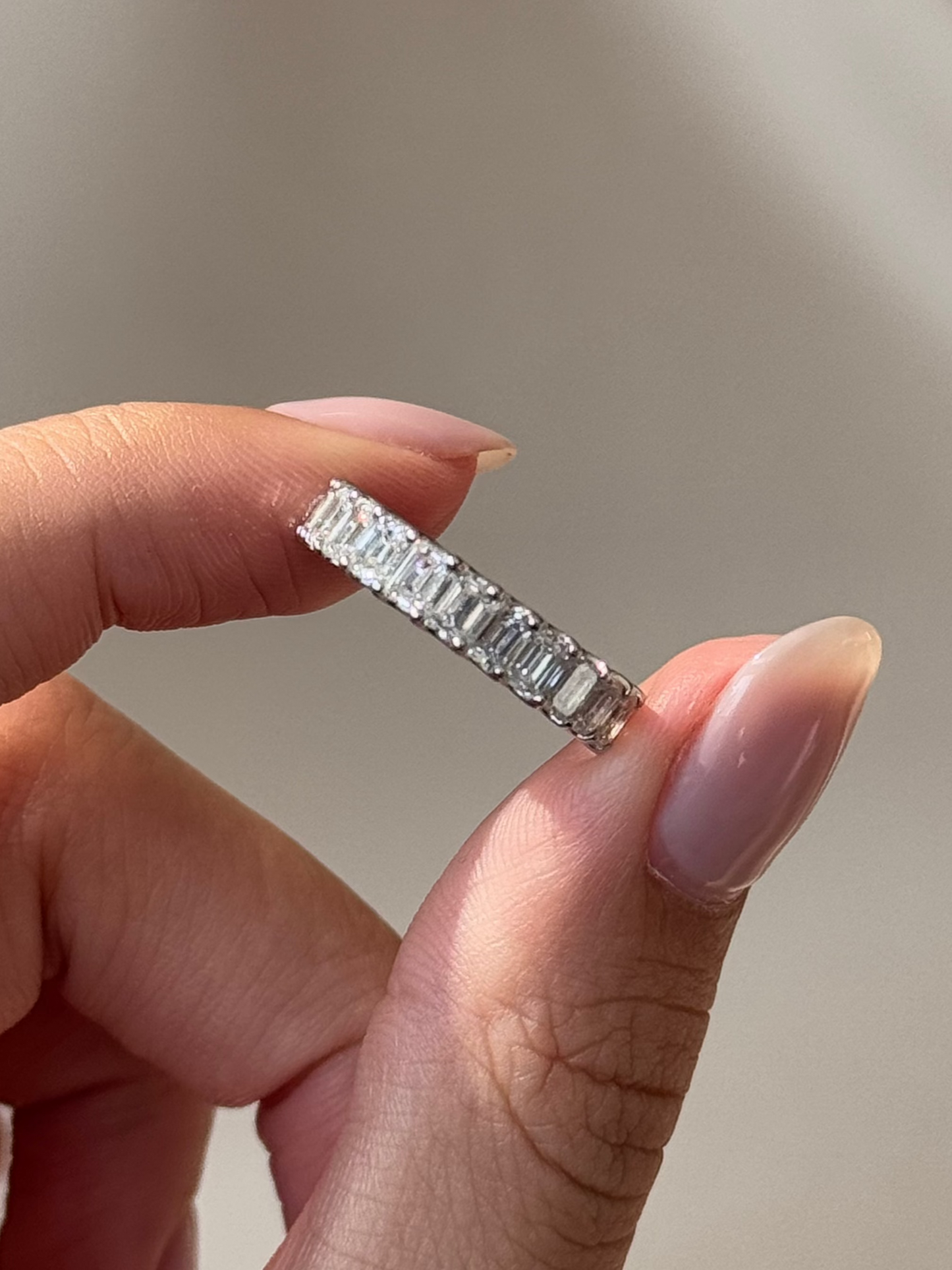 Emerald CVD Diamond Half Eternity with Shared Prong Wedding Band