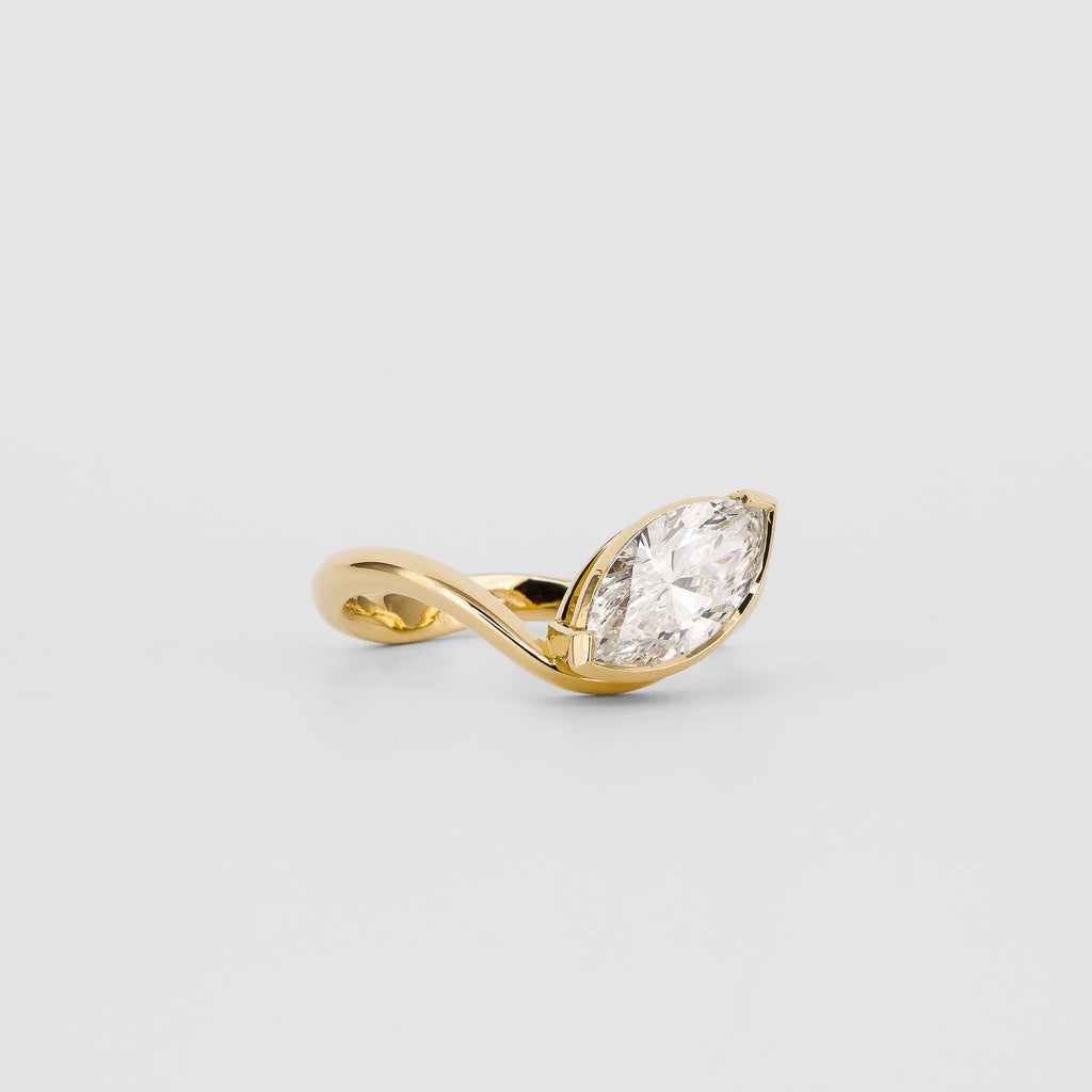 1.14 CT - 2.14 CT Marquise Cut Lab grown Diamond Half bezel Solitaire Engagement Ring
